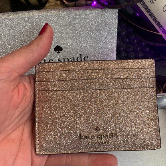 Authentic Kate Spade smooth glitter leather card case in box - Picture 3 of 8